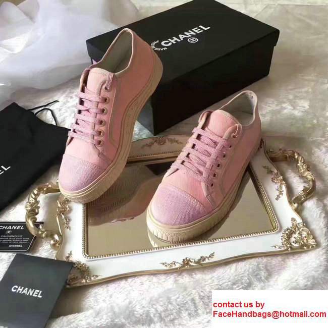 Chanel Lace-ups Tweed  &  Grosgrain 2cm Height-increasing Shoes Pink 2017